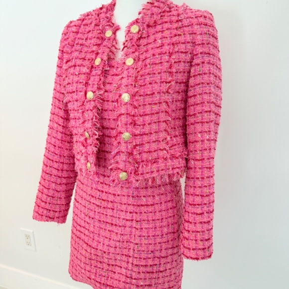 Katie J NYC Girls Pink Tweed Samantha Bouche Jacket & Mini Dress Cocktail Party - Picture 2 of 14